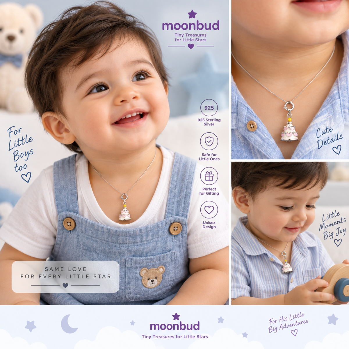 MoonBud Cute Kids Silver Pendant