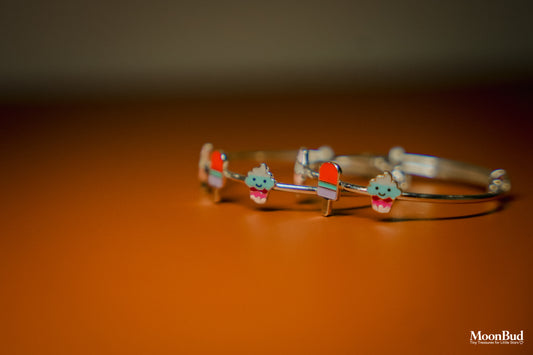 MoonBud Kids’ Ice Cream & Cupcake Charm Bangles – Cute Silver-Tone Bracelets