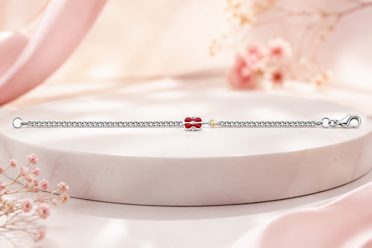 925 Sterling Silver Kids Red Bow Charm Bracelet | Cute Gift for Girls